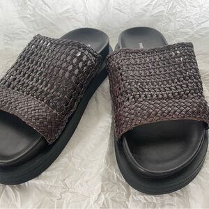 Free People Bondi Chocolate Brown Woven Slide Sandals with Platform Sole Sz 8